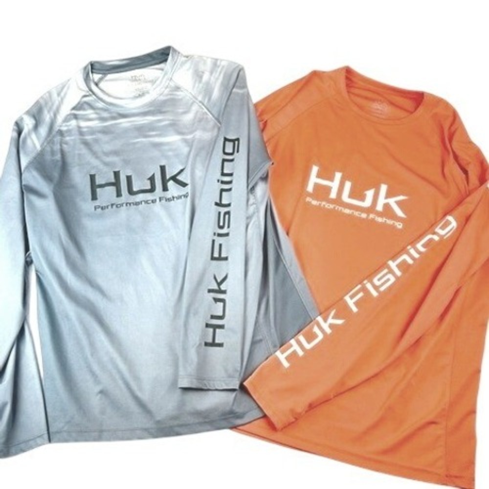 Huk Performance Fishing Shirt Grey and Orange Bundle Long Sleeve Mens Large
